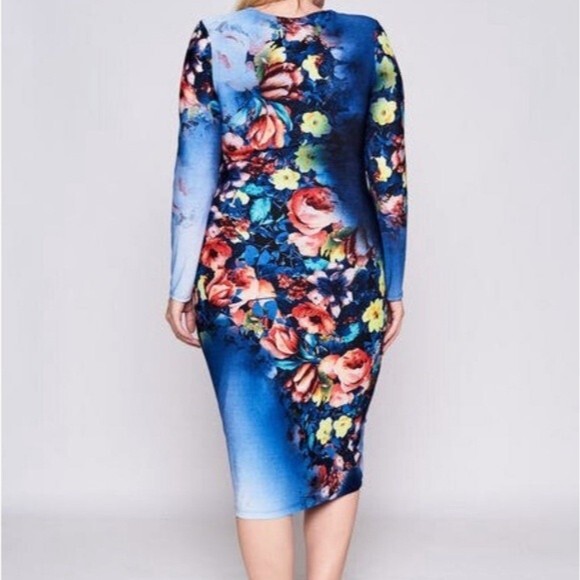 Floral Sweet Blue Bodycon Dress 3X - Picture 4 of 5